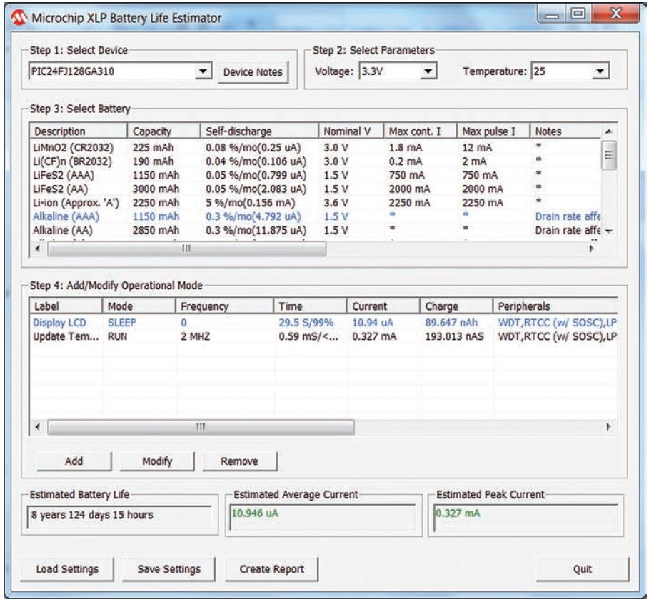 Obr. 3 Softwarový nástroj Battery Life Estimator